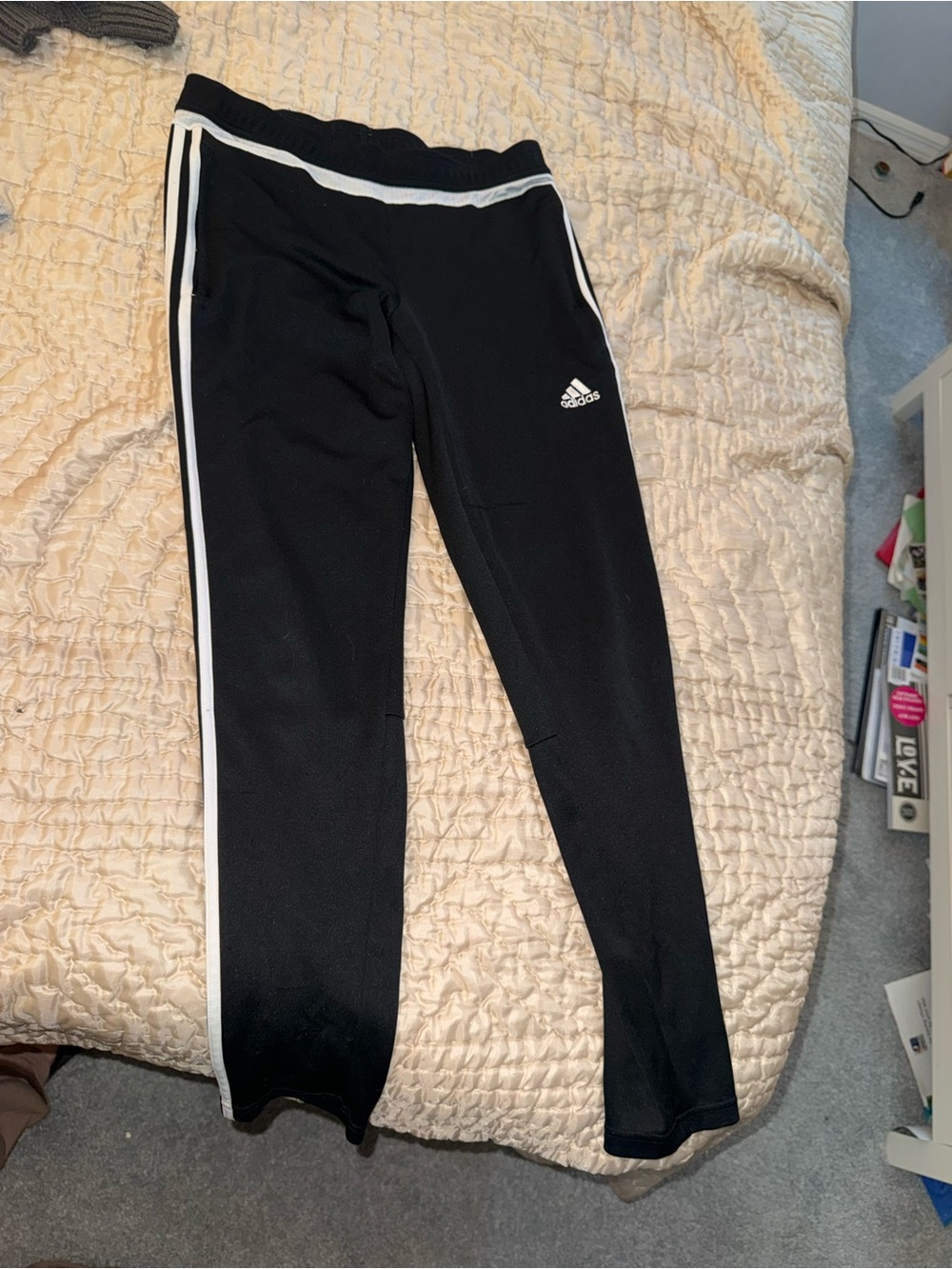 Adidas Black Track Pants with White Stripes